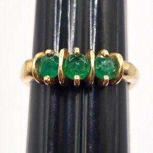 14K Yellow Gold Triple Green Stone Ring